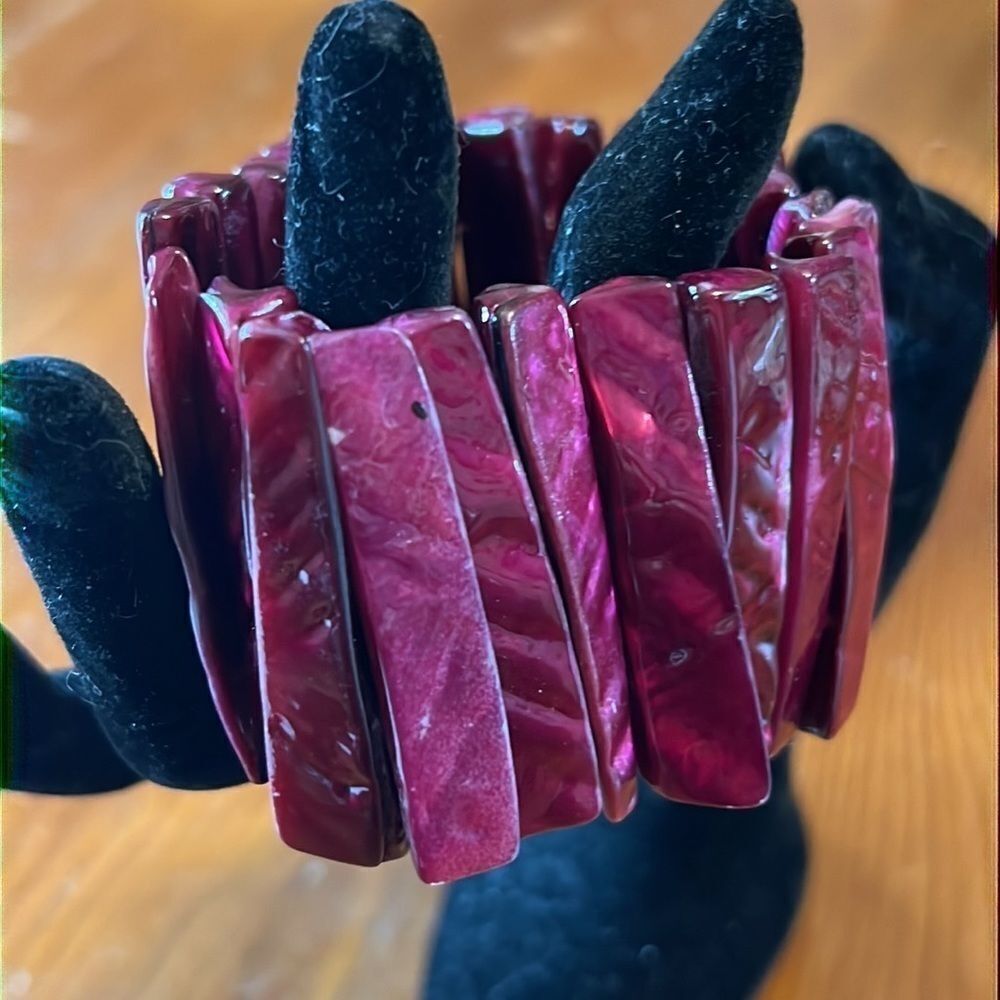 Bundle Sale 3 for $15 | Dark Ruby Colored | Mother of Pearl Shell Bracelet - Picture 3 of 10